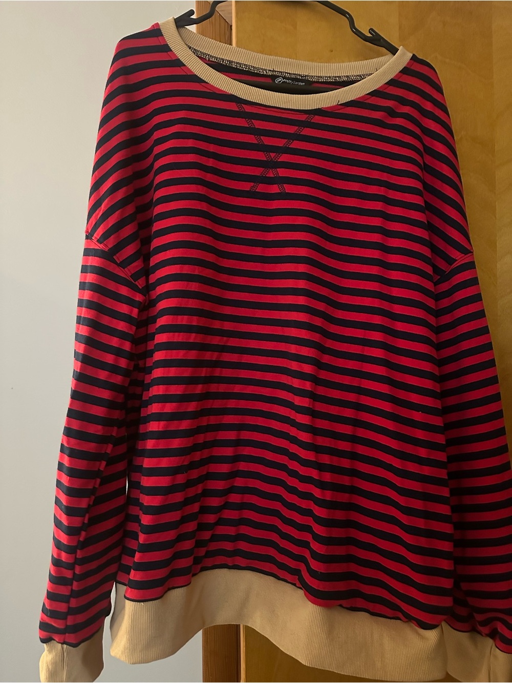 Striped Red and Blue Long-Sleeve Pullover Sweatshirt